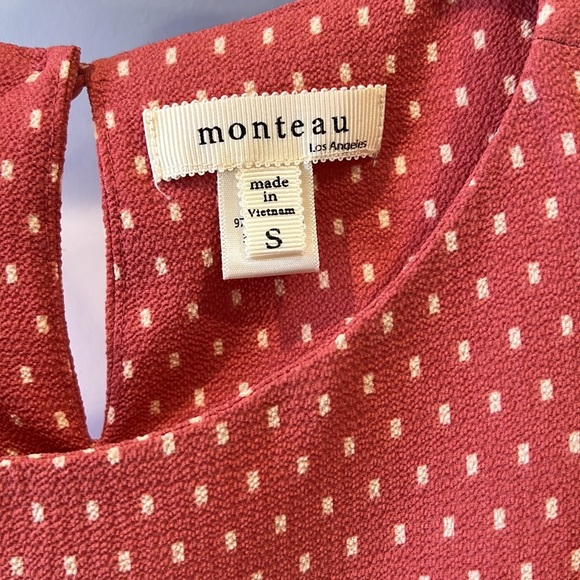 💖Adorable Monteau Flutter Sleeve Top in Mauve Pink/White Square Dots:Size Small - Picture 6 of 6